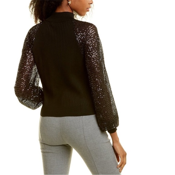 🔥NWOT Saks 5th Avenue - Joseph A Black Mock Neck Sweater w Sequin Sleeves - XL - Picture 4 of 12